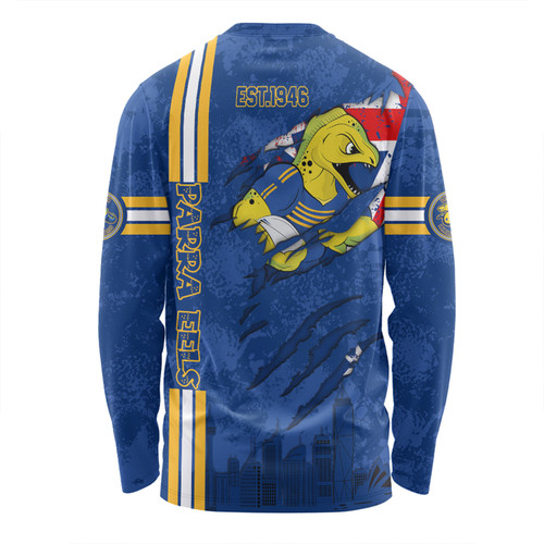 Parramatta Eels Long Sleeve T-shirt - Happy Australia Day Flag Scratch Style