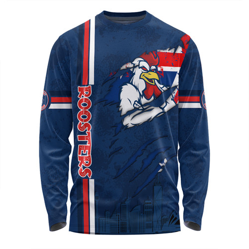 Sydney Roosters Long Sleeve T-shirt - Happy Australia Day Flag Scratch Style