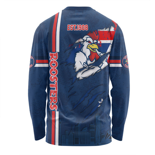Sydney Roosters Long Sleeve T-shirt - Happy Australia Day Flag Scratch Style Sydney Roosters Long Sleeve T-shirt - Happy Australia Day Flag Scratch Style