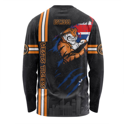 Wests Tigers Long Sleeve T-shirt - Happy Australia Day Flag Scratch Style