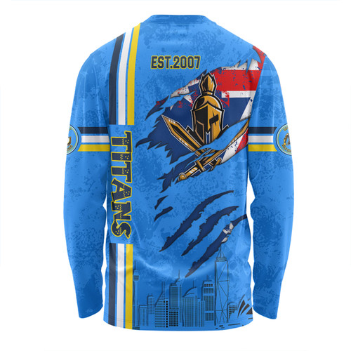 Gold Coast Titans Long Sleeve T-shirt - Happy Australia Day Flag Scratch Style Gold Coast Titans Long Sleeve T-shirt - Happy Australia Day Flag Scratch Style