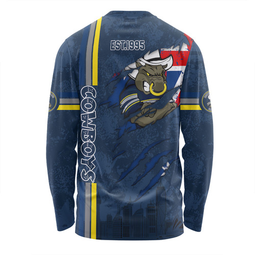 North Queensland Cowboys Long Sleeve T-shirt - Happy Australia Day Flag Scratch Style