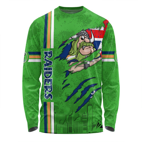 Canberra Raiders Long Sleeve T-shirt - Happy Australia Day Flag Scratch Style