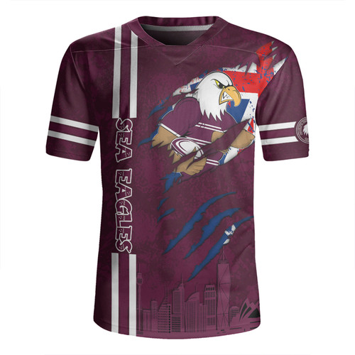 Manly Warringah Sea Eagles Rugby Jersey - Happy Australia Day Flag Scratch Style