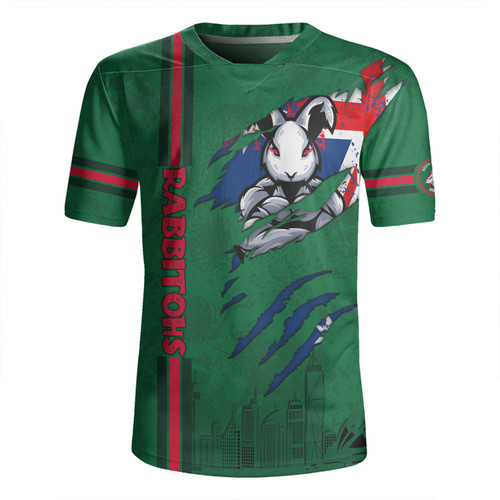 South Sydney Rabbitohs Rugby Jersey - Happy Australia Day Flag Scratch Style