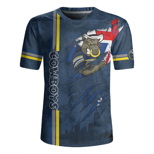 North Queensland Cowboys Rugby Jersey - Happy Australia Day Flag Scratch Style