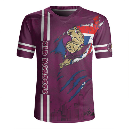 Queensland Maroons Rugby Jersey - Happy Australia Day Flag Scratch Style