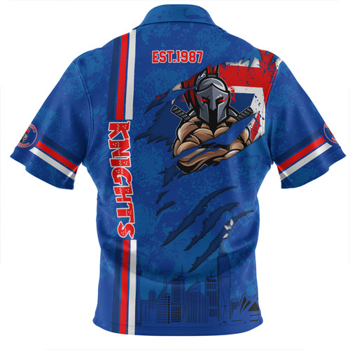 Newcastle Knights Zip Polo Shirt - Happy Australia Day Flag Scratch Style Newcastle Knights Zip Polo Shirt - Happy Australia Day Flag Scratch Style