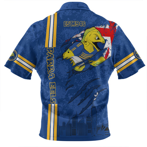 Parramatta Eels Zip Polo Shirt - Happy Australia Day Flag Scratch Style Parramatta Eels Zip Polo Shirt - Happy Australia Day Flag Scratch Style