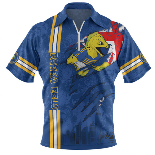 Parramatta Eels Zip Polo Shirt - Happy Australia Day Flag Scratch Style