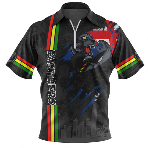 Penrith Panthers Zip Polo Shirt - Happy Australia Day Flag Scratch Style