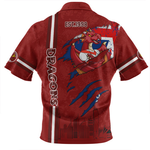 St. George Illawarra Dragons Zip Polo Shirt - Happy Australia Day Flag Scratch Style St. George Illawarra Dragons Zip Polo Shirt - Happy Australia Day Flag Scratch Style