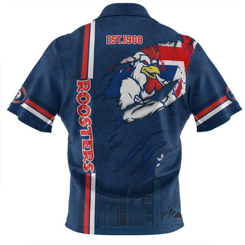 Sydney Roosters Zip Polo Shirt - Happy Australia Day Flag Scratch Style Sydney Roosters Zip Polo Shirt - Happy Australia Day Flag Scratch Style