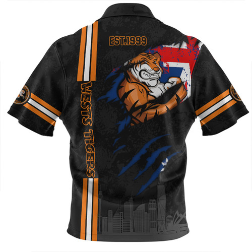 Wests Tigers Zip Polo Shirt - Happy Australia Day Flag Scratch Style Wests Tigers Zip Polo Shirt - Happy Australia Day Flag Scratch Style