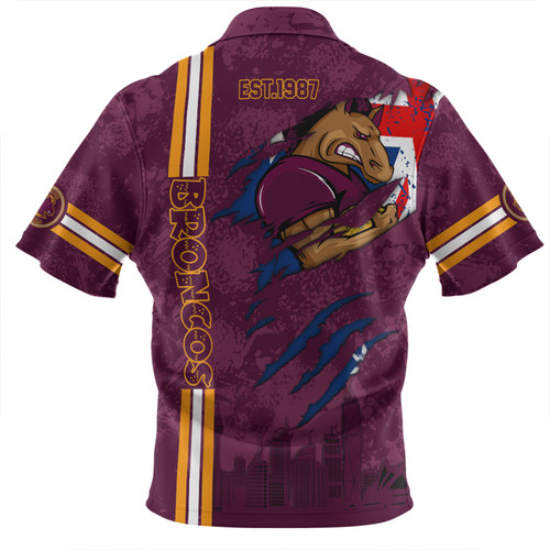 Brisbane Broncos Zip Polo Shirt - Happy Australia Day Flag Scratch Style Brisbane Broncos Zip Polo Shirt - Happy Australia Day Flag Scratch Style