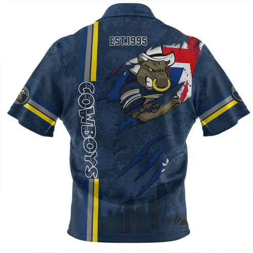 North Queensland Cowboys Zip Polo Shirt - Happy Australia Day Flag Scratch Style