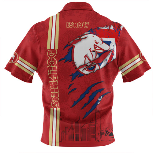 Redcliffe Dolphins Zip Polo Shirt - Happy Australia Day Flag Scratch Style Redcliffe Dolphins Zip Polo Shirt - Happy Australia Day Flag Scratch Style