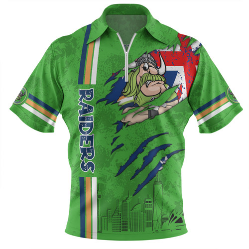 Canberra Raiders Zip Polo Shirt - Happy Australia Day Flag Scratch Style