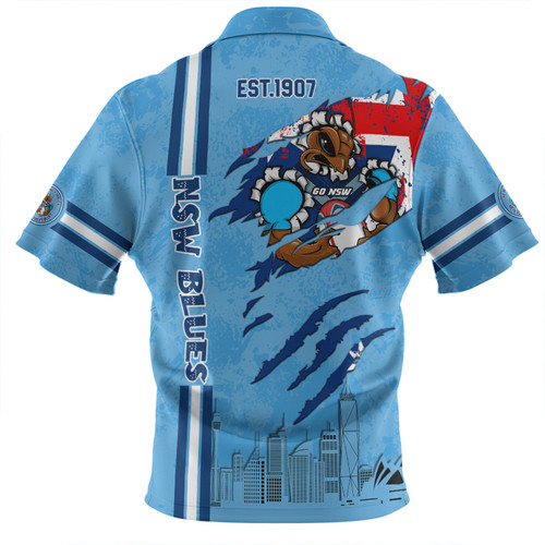 New South Wales Blues Zip Polo Shirt - Happy Australia Day Flag Scratch Style New South Wales Blues Zip Polo Shirt - Happy Australia Day Flag Scratch Style