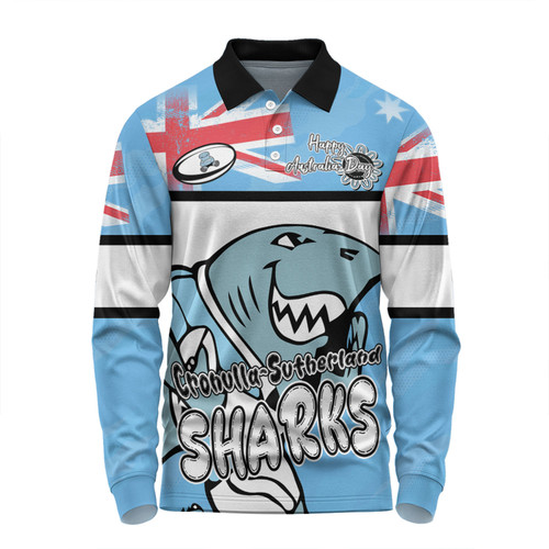 Cronulla-Sutherland Sharks Long Sleeve Polo Shirt - Happy Australia Day We Are One And Free