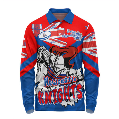 Newcastle Knights Long Sleeve Polo Shirt - Happy Australia Day We Are One And Free