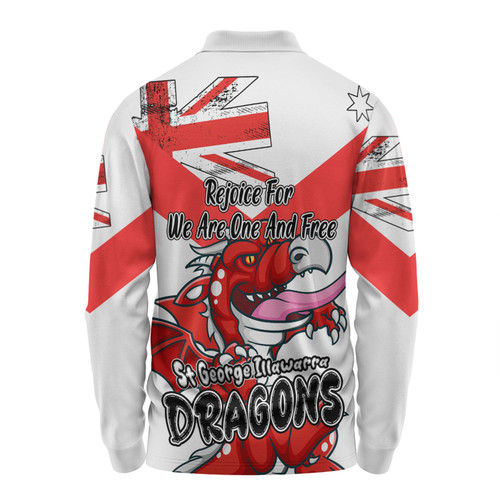 St. George Illawarra Dragons Long Sleeve Polo Shirt - Happy Australia Day We Are One And Free St. George Illawarra Dragons Long Sleeve Polo Shirt - Happy Australia Day We Are One And Free