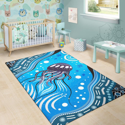 Australia Aboriginal Area Rug - Aboriginal Dot Art Painting Depicting Jellyfish Australia Aboriginal Area Rug - Aboriginal Dot Art Painting Depicting Jellyfish