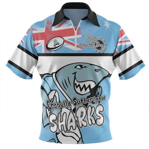 Cronulla-Sutherland Sharks Zip Polo Shirt - Happy Australia Day We Are One And Free