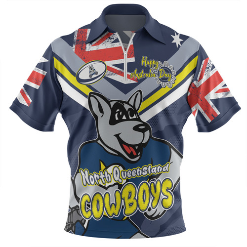 North Queensland Cowboys Zip Polo Shirt - Happy Australia Day We Are One And Free