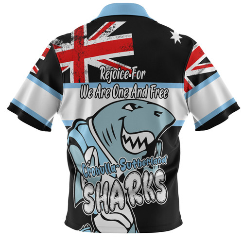 Cronulla-Sutherland Sharks Hawaiian Shirt - Happy Australia Day We Are One And Free V2 Cronulla-Sutherland Sharks Hawaiian Shirt - Happy Australia Day We Are One And Free V2