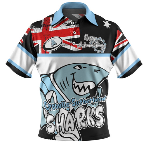 Cronulla-Sutherland Sharks Polo Shirt - Happy Australia Day We Are One And Free V2