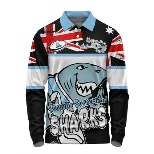 Cronulla-Sutherland Sharks Long Sleeve Polo Shirt - Happy Australia Day We Are One And Free V2