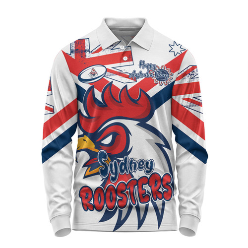 Sydney Roosters Long Sleeve Polo Shirt - Happy Australia Day We Are One And Free V2