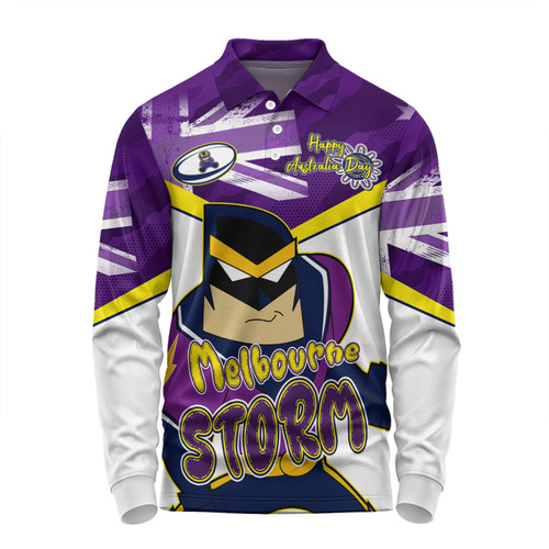 Melbourne Storm Long Sleeve Polo Shirt - Happy Australia Day We Are One And Free V2