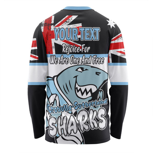 Cronulla-Sutherland Sharks Long Sleeve T-shirt - Happy Australia Day We Are One And Free V2