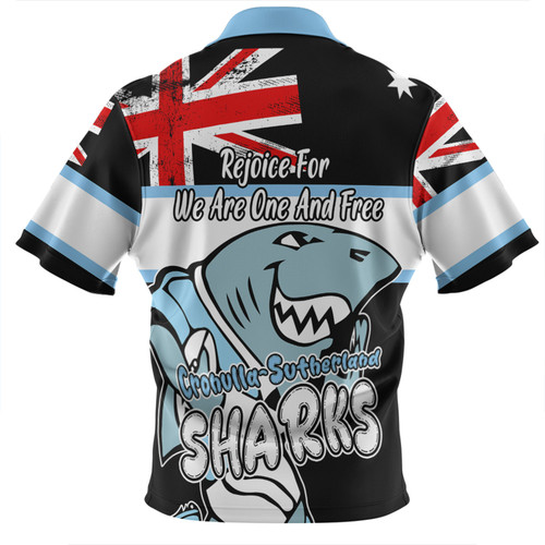 Cronulla-Sutherland Sharks Zip Polo Shirt - Happy Australia Day We Are One And Free V2