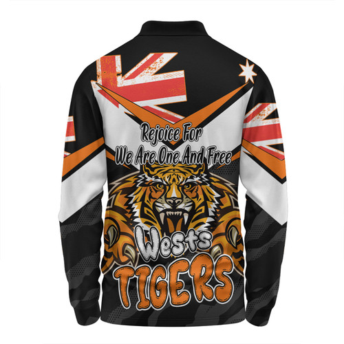 Wests Tigers Long Sleeve Polo Shirt - Happy Australia Day We Are One And Free