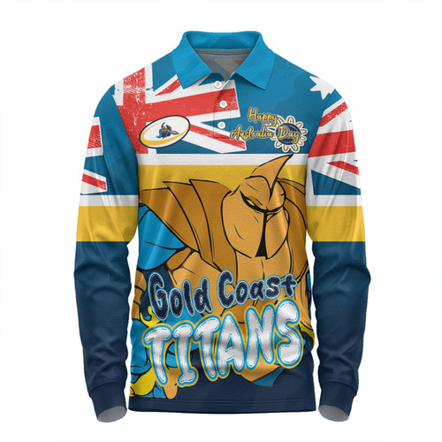 Gold Coast Titans Long Sleeve Polo Shirt - Happy Australia Day We Are One And Free