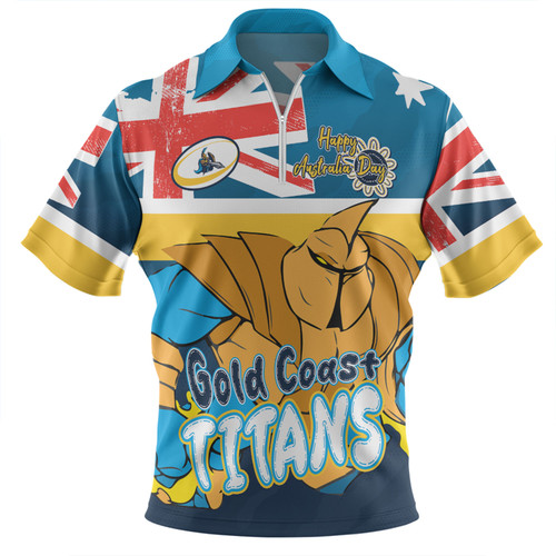Gold Coast Titans Zip Polo Shirt - Happy Australia Day We Are One And Free