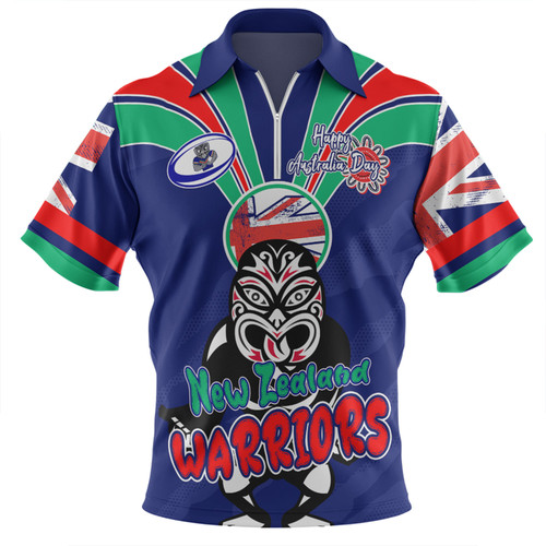 New Zealand Warriors Zip Polo Shirt - Happy Australia Day We Are One And Free