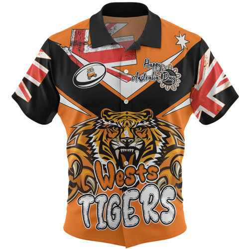 Wests Tigers Hawaiian Shirt - Happy Australia Day We Are One And Free V2