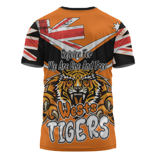 Wests Tigers T-Shirt - Happy Australia Day We Are One And Free V2 Wests Tigers T-Shirt - Happy Australia Day We Are One And Free V2