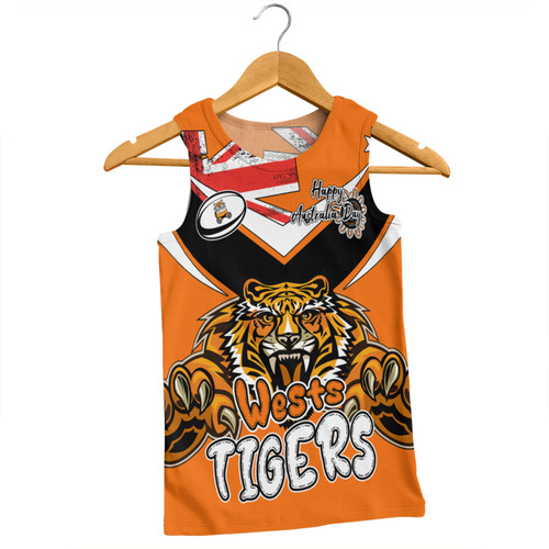 Wests Tigers Men Singlet - Happy Australia Day We Are One And Free V2