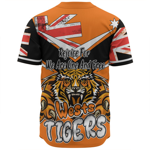 Wests Tigers Baseball Shirt - Happy Australia Day We Are One And Free V2 Wests Tigers Baseball Shirt - Happy Australia Day We Are One And Free V2
