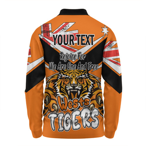 Wests Tigers Long Sleeve Polo Shirt - Happy Australia Day We Are One And Free V2