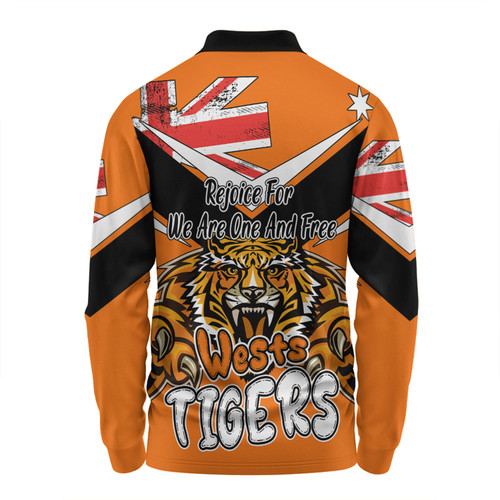 Wests Tigers Long Sleeve Polo Shirt - Happy Australia Day We Are One And Free V2