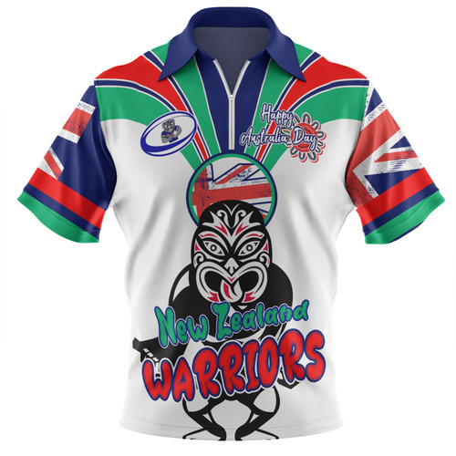 New Zealand Warriors Zip Polo Shirt - Happy Australia Day We Are One And Free V2