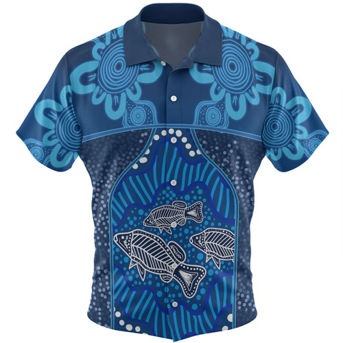 Australia Aboriginal Custom Hawaiian Shirt - Blue Aboriginal Dot With Fish Personalised Photo Hawaiian Shirt