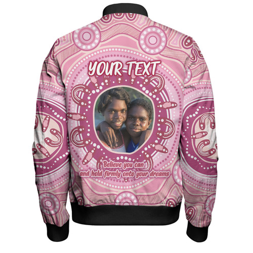 Australia Aboriginal Custom Bomber Jacket - Believe You Can And Hold Firmly Onto Your Dreams Personalised Photo (Pink) Bomber Jacket Australia Aboriginal Custom Bomber Jacket - Believe You Can And Hold Firmly Onto Your Dreams Personalised Photo (Pink) Bomber Jacket