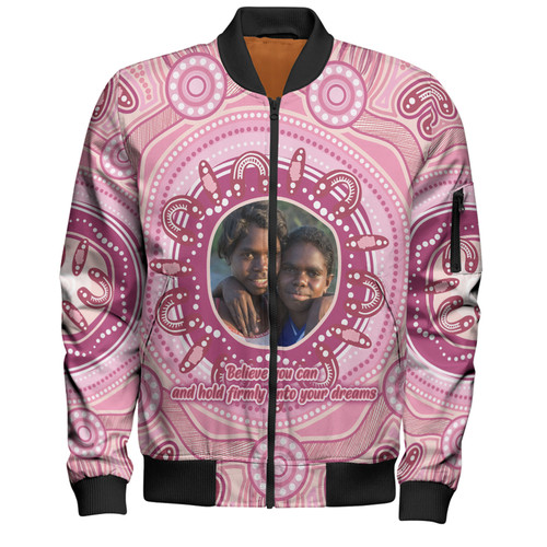 Australia Aboriginal Custom Bomber Jacket - Believe You Can And Hold Firmly Onto Your Dreams Personalised Photo (Pink) Bomber Jacket